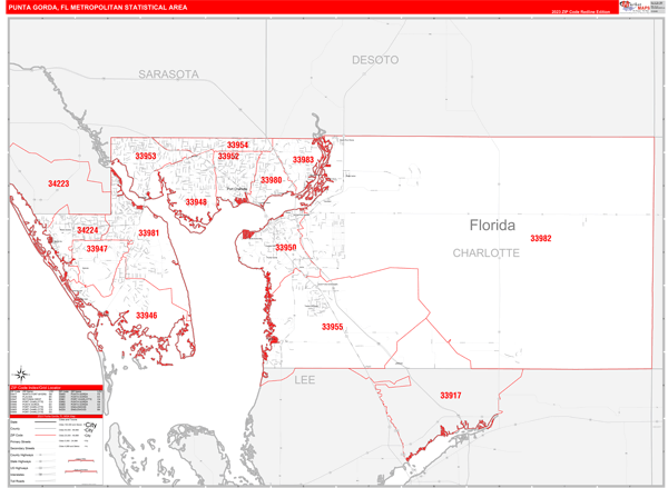 Punta Gorda Metro Area Digital Map Red Line Style